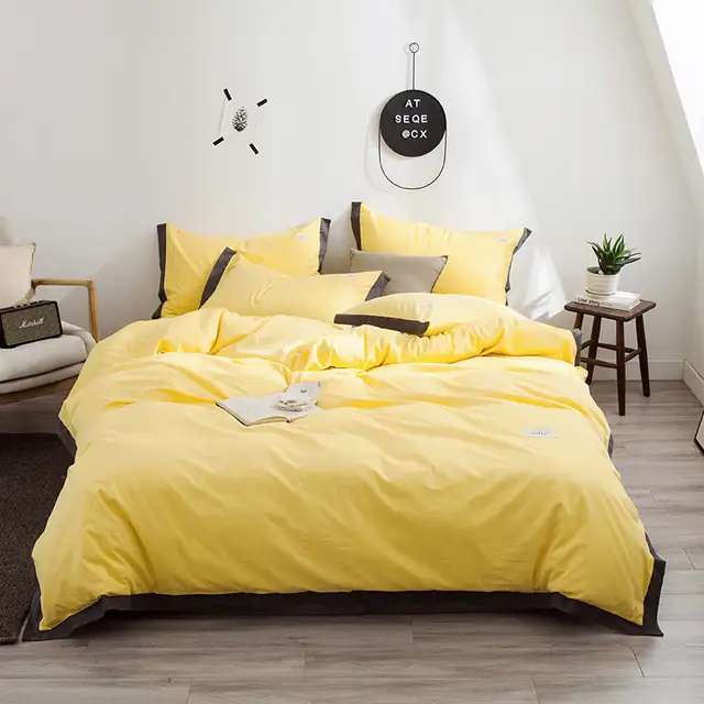 Yellow Bedding Cotton Set Nordic 100 Cotton Sheet Pillowcase