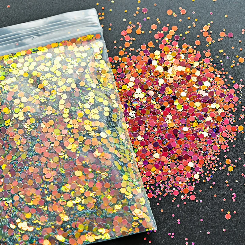 

50g/bag Nail Art Flake Sequins (1mm 2mm 3mm) Mix Color Chameleon Shifting Glitter Sequins Hexagon Chunky Glitter 12Colors