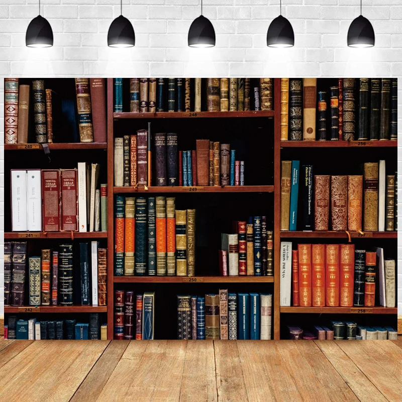 

Wooden Bookcase Photo Backdrop Library Bookshelf Photography Background Studio Photocall Decoration Prop