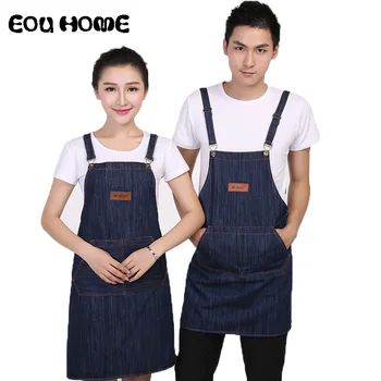 

Cotton Antifouling Denim Kitchen Aprons Unisex Woman Men's Male Lady's Cooking Restaurant Barista Work Apron Pinafores Tablier