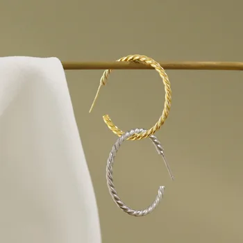 

1PAIR Authentic 925 Sterling silver white/golds Twisted Roped Braid Stud earrings jEWELRY TLE897