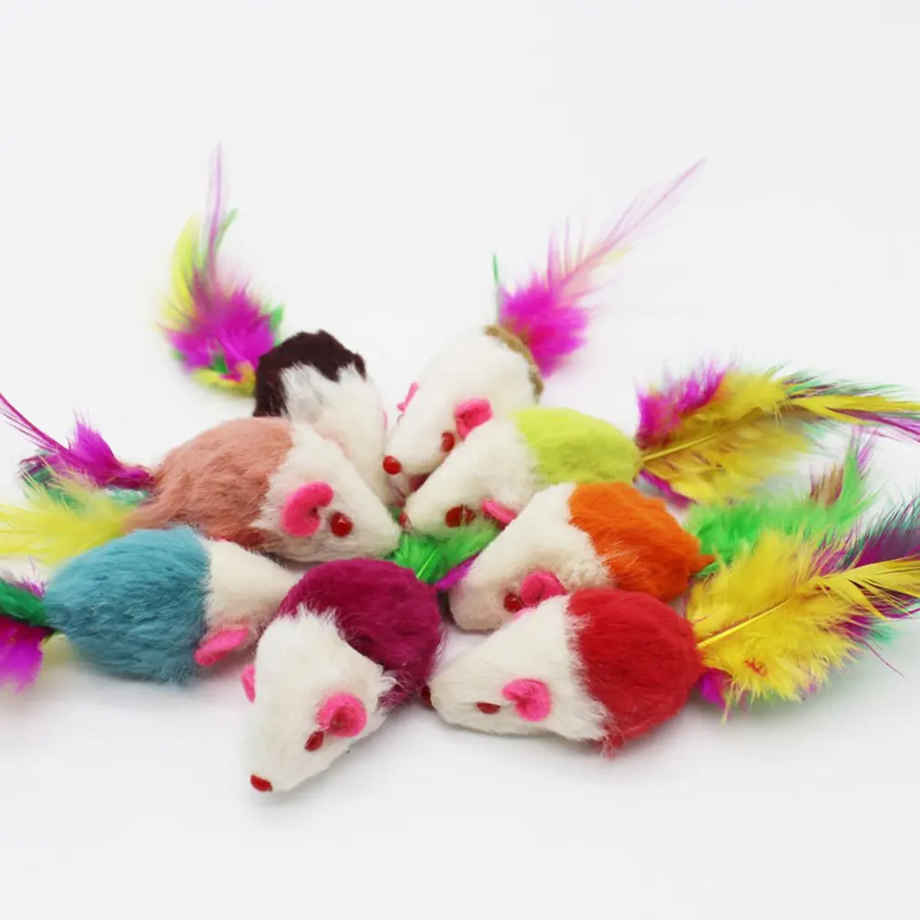 

Cute Mini Soft Fleece False Mouse Cat Toys Colorful Feather Funny Playing Training Toys For Cats Kitten Puppy Pet Supplies