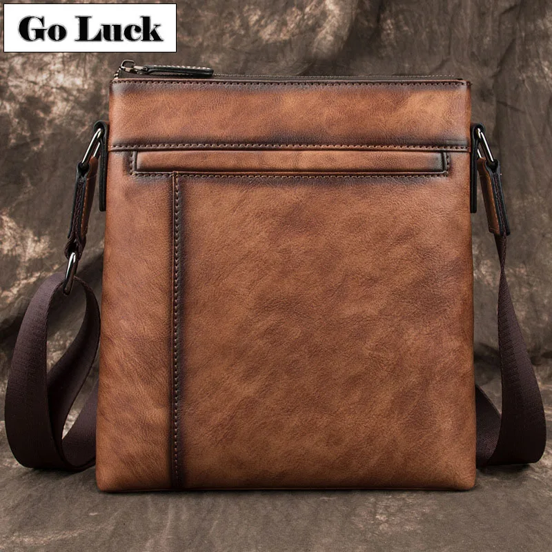 

GO-LUCK Brand Genuine Leather 10' Ipad Pack Business Briefcase Men Cowhide Messenger Bag Men's Crossbody Shoulder Bags