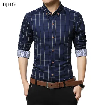 

BJHGNew Autumn Fashion Brand Men Clothes Slim Fit Men Long Sleeve Shirt Men Plaid Cotton Casual Men Shirt Social Plus Size M-5XL