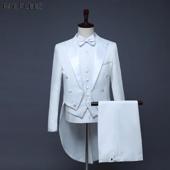 

Mens Handsome Bridegroom White Morning Suit Slim Fit 4 Pieces (Jacket+Pants+Vest+Bowtie) Wedding Tuxedo Suits Male Costume Homme