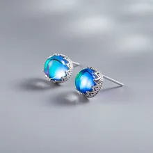 Gemei стерлингового серебра 925 синий лунный камень серьги-гвоздики в форме короны серьги для женщин Простые Модные вечерние ювелирные изделия