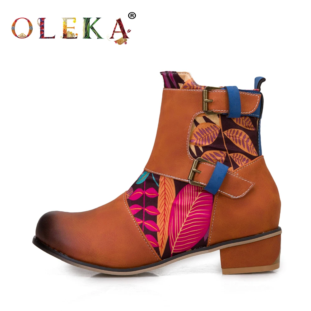 

OLEKA high quality Winter Women Boots Square Heel Flower Round Toe Boots For Women Ethnic Style Western New Shoes 2020 AS247