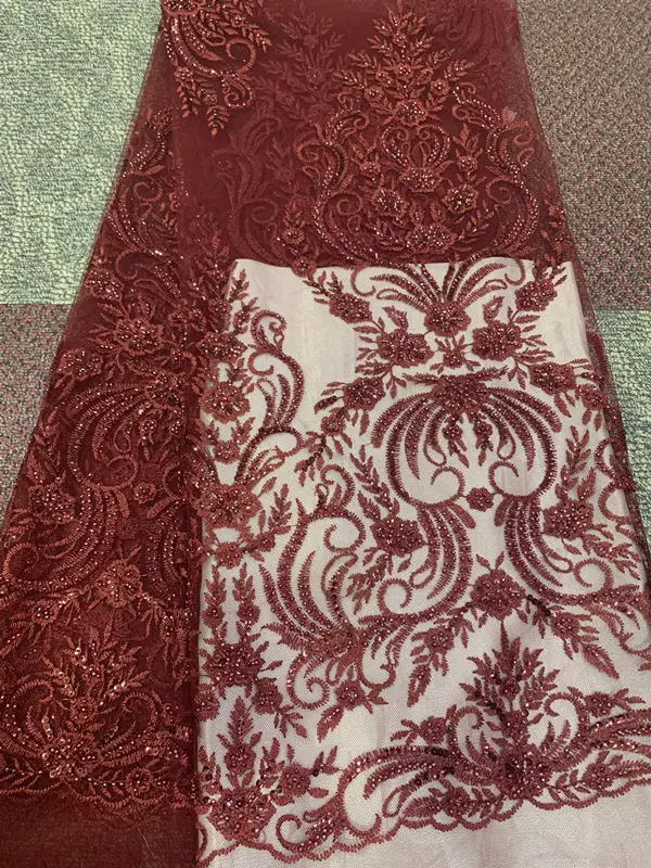 Последние африканские кружевные ткани высокое качество швейцарская вуаль кружева вышивка сетка бисером нигерийские кружевные ткани материал для шитья - Цвет: RED