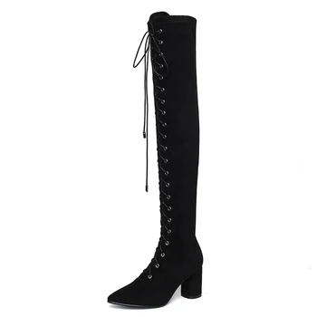

Genuine Leather poined Toe Over The Knee Boots Women Antumn Winter Party Basic Shoes Woman High Boots Slim High Heels