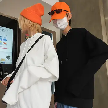 

Autumn Black White Hoodies Men's Fashion Casual Hooded Sweatshirt Men Streetwear Wild Loose Hip-hop Couple Hoodie M-3XL