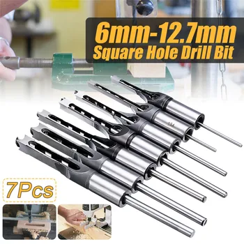 

7pcs 6-12.7mm Square Hole Saw Drill Bit Set Mortising Chisel Twist Auger Drill Bits