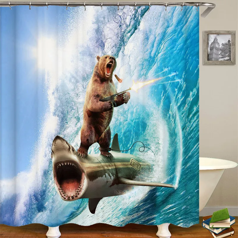 

Shark bathroom shower curtain Waterproof bath curtain print Polyester shower curtains with hooks