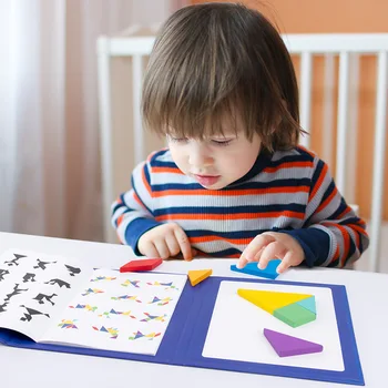 

Wooden colorful children early education cognitive building children brain development magnetic tangram puzzle toys