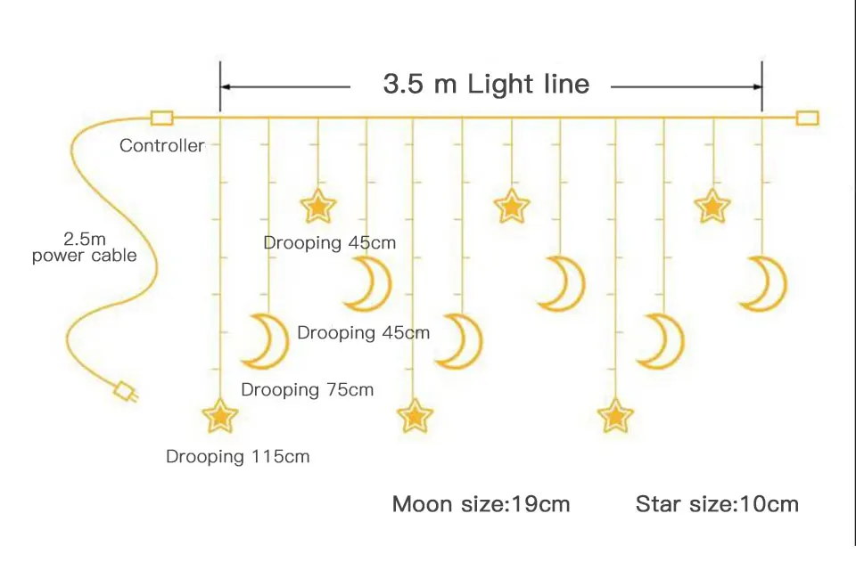 3,5 м занавес СВЕТОДИОДНЫЕ Звездные огни светильник «Луна» фонари нерегулярные гирлянды с лампочками Луна Звезды Рождественские огни для наружного EUPlus