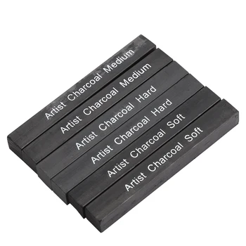 

6Pcs Compressed Charcoal Sticks Carbon Pencil High-Quality Black Square Soft Medium Hard Graphite Drawing Pencil Art Suppl​​