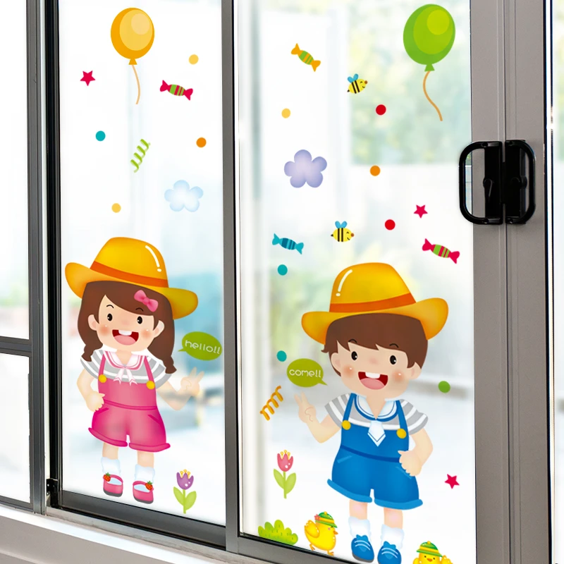 SHIJUEHEZI] pegatinas de vidrio para niños y niñas, Material de PVC DIY,  pegatinas de dibujos animados para pared, para decoración de puertas de  habitación infantil|Adhesivos para pared| - AliExpress