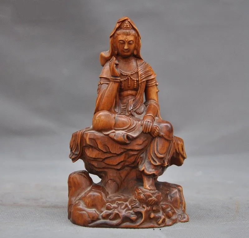 

Christmas China Boxwood carving Freedom Kwan-Yin Guanyin Bodhisattva Goddess Buddha statue Halloween