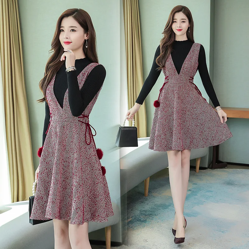 

2019 New Style Graceful Western Style Set Sweater And Skirt Two-Piece Set Woolen Jumper Dress Winter