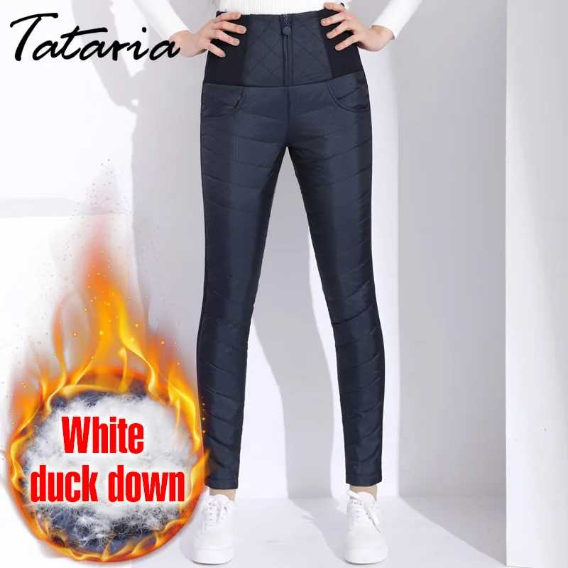 

Winter Duck Down Pants Women Formal High Waist Trousers For Women Black Skinny Warm Thick Pants Women's Windproof Work Trousers