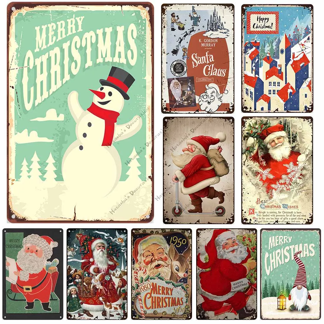 Merry Christmas Metal Plate Sign Old Home Bar Garage Cafe Wall Decor Signs Plaque Vintage Poster plate | Дом и сад