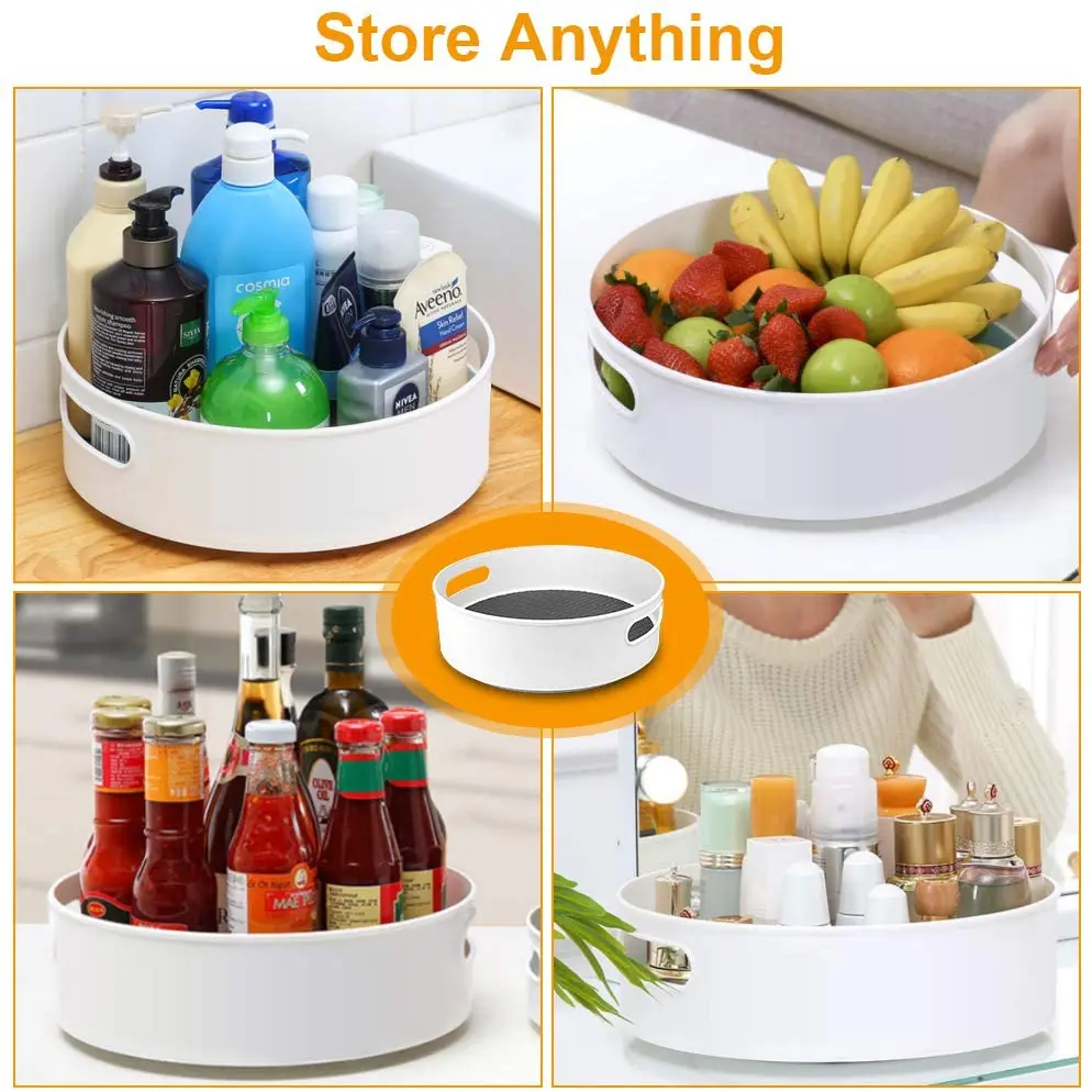 Plastic Lazy Rotating Storage Container-Non-Slip 9" & 12" Rotating Organizer tray for Kitchen Pantry, Cabinet, Bathroom
