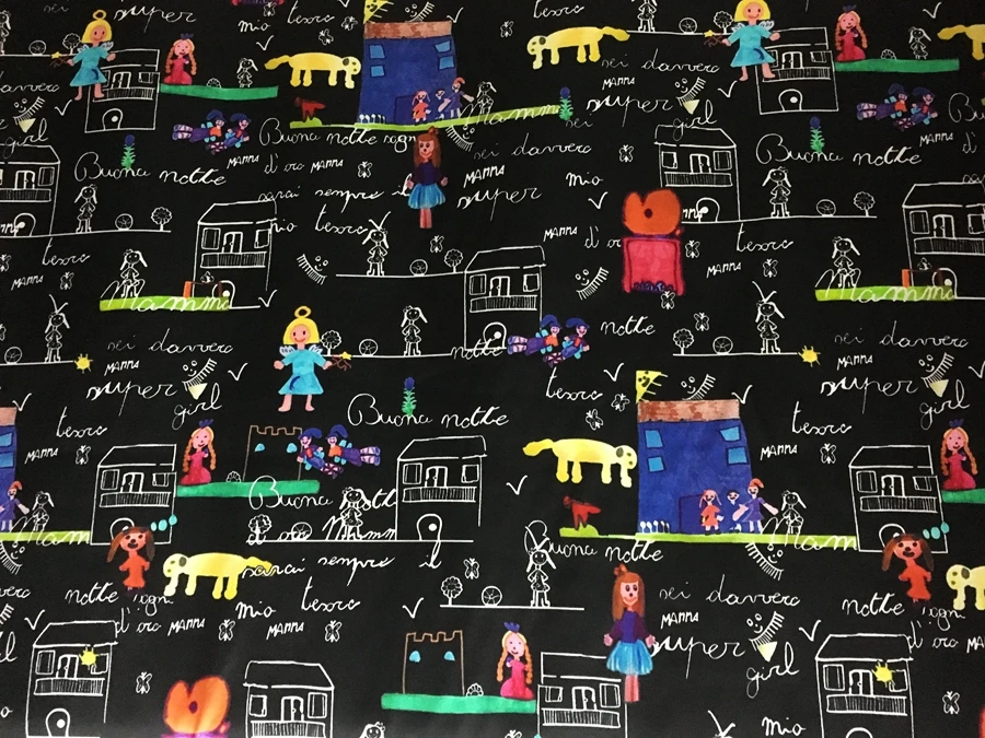 Шелковая ткань Tecidos черный мультяшный персонаж дизайн компьютерный принт шелк Cheongsam шарфы ткань стрейч атласная ткань