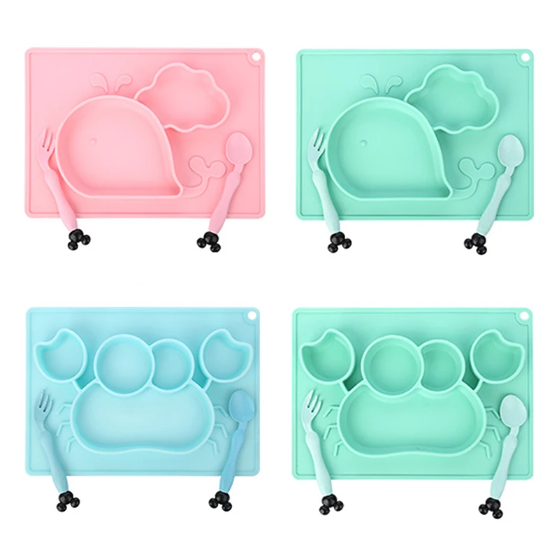 

3Pcs Baby Silicone Dishes BPA Free Cartoon Toddler Tableware Dinner Set Children Feeding Food Bowl Spoon Fork Kids Suction Plate