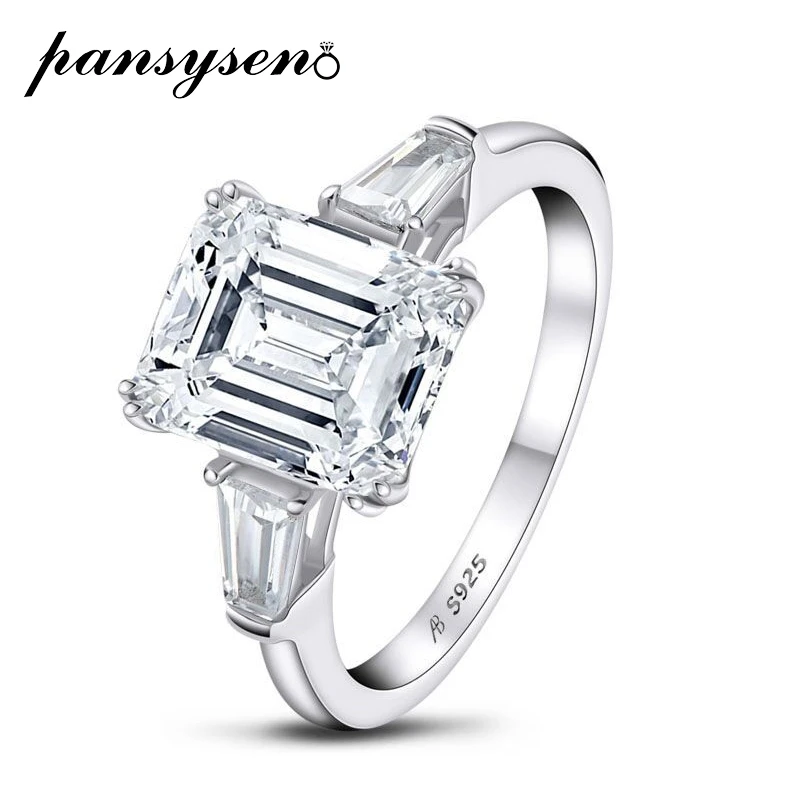 

PANSYSEN 925 Sterling Silver 3ct Asscher Cut Simulated Moissanite Diamond Wedding Engagement Rings for Women Men Fine Jewelry