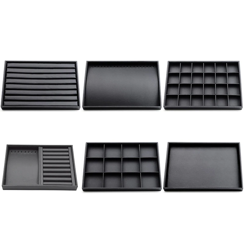 

Black Leather Necklace/Ring/Bracelet/Pendant/Loose Bead Hand Catenary Showcase Earring Storage Jewelry Display Tray