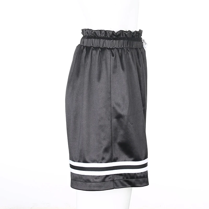 Casual Loose Black Jogger Shorts Women Home Fashion Leisure Outfits Ruffle High Waisted Striped Straight Shorts Summer