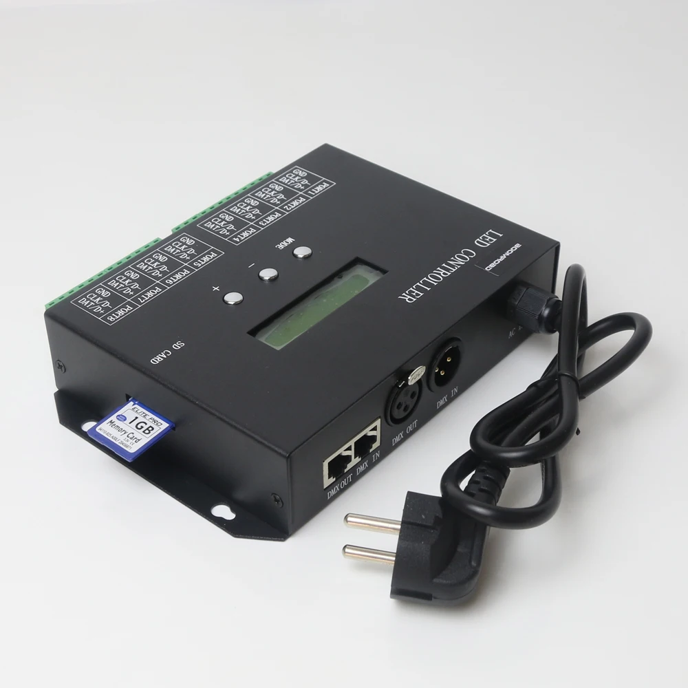US $105.93 8ports 8192pixels Full Color Pixel Controller RGB Led Programmable Controller Led Strip SD Card Controller Work With DMX Console