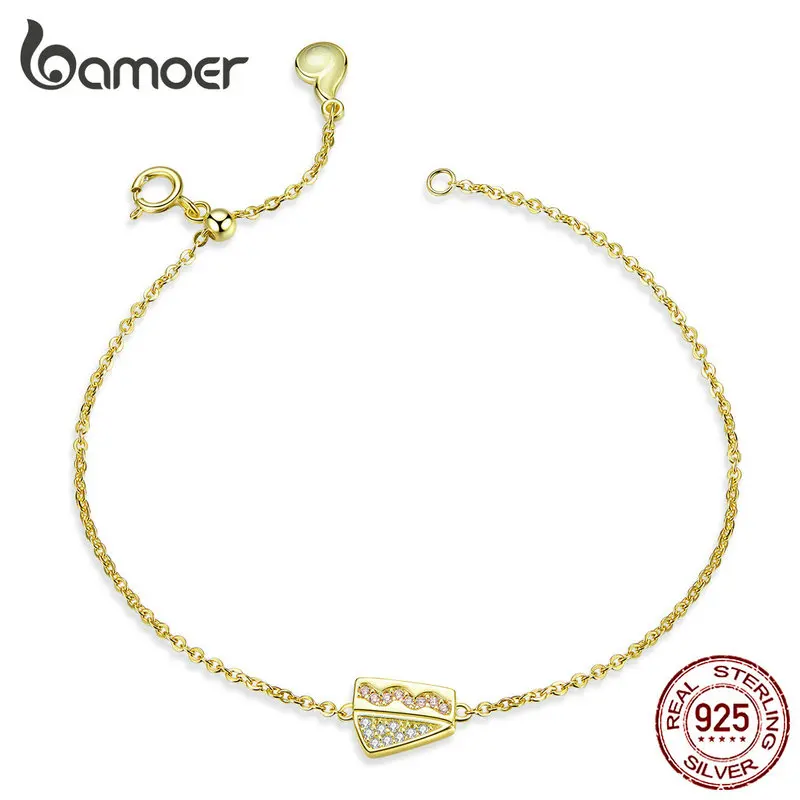 Bamoer сладкий торт пончики круглая цепочка звено браслеты женские корейский стиль Мода 925 пробы серебро золото цвет ювелирные изделия BSB028 - Metal Color: BSB027