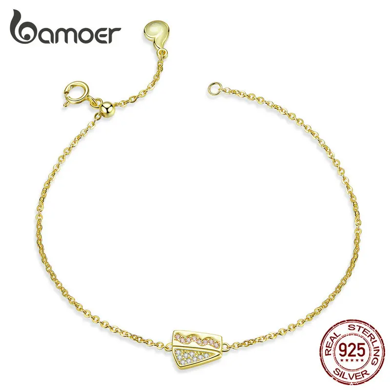

bamoer Sweet Cake Chain Bracelet for Women Gold Color 925 Sterling Silver Original Design Korean Style Fashion Jewelry BSB027