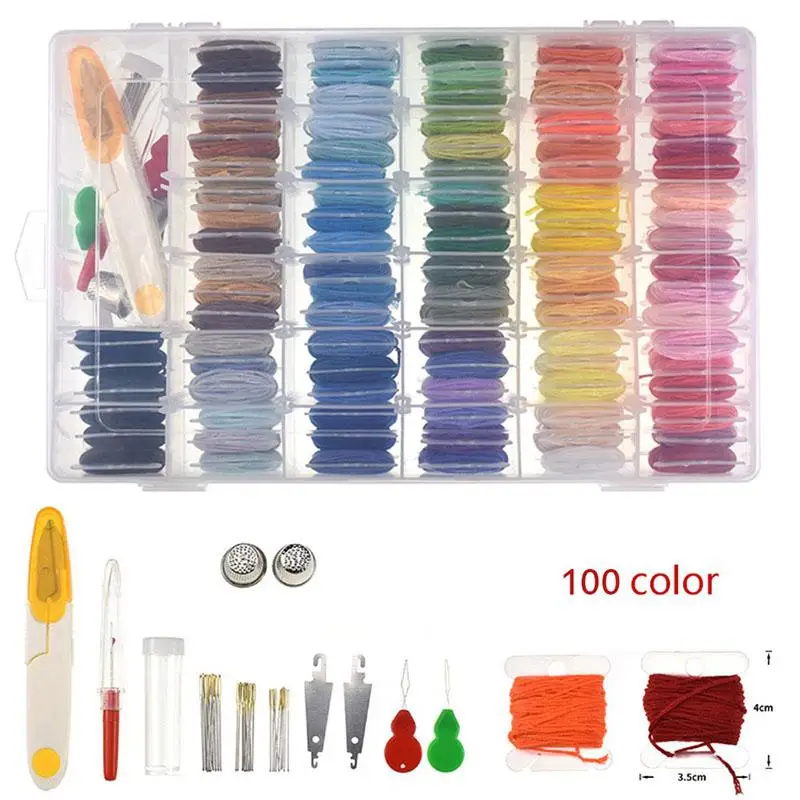 

96/100pcs Embroidery Floss Cross Stitch Thread Kit with Threader Bobbins Sewing Needles Storage Box Embroidery Starter Tools Set