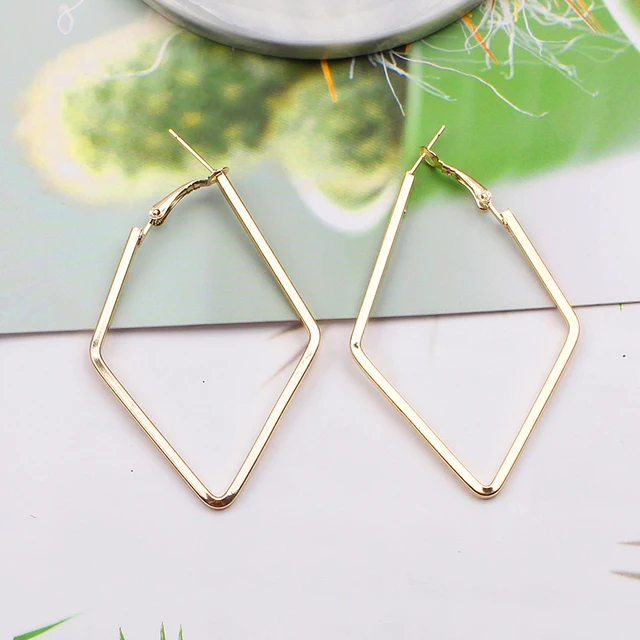 Fashion Korea Geometric Hoops Earring For Women Gold Color Punk Style Rings Women Earring Fashion Jewelry 2021 Trend,1 Pair 11