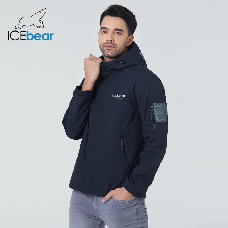ICEbear 2021 Мужская короткая ветровка осень стильный тренч с капюшоном качественная