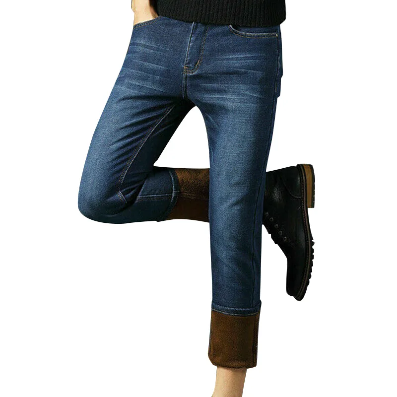 New Mens Winter Denim Pants Jeans Fleece Lined Warm Straight Leg Trousers Thicken Long Pants Plus Size MV66