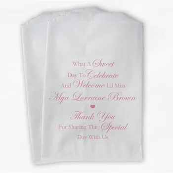 

Custom Sweet Day to Celebrate Baby Shower Candy Buffet Treat Bags -Pink Personalized Favor Bags