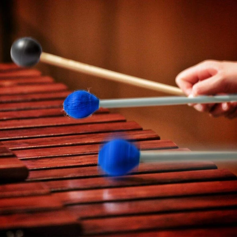 Marimba Mallets 1 пара средней жесткой пряжи Marimba Mallets и 1 пара резиновых Mallets палочки для ударных колокольчиков Glockenspiel M
