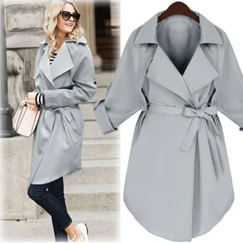 

Women Slim Windbreaker Double Breasted Long Coat Jacket Overcoat Outwear Loose Mujer Loose Belt Windbreak Outwear 10.21