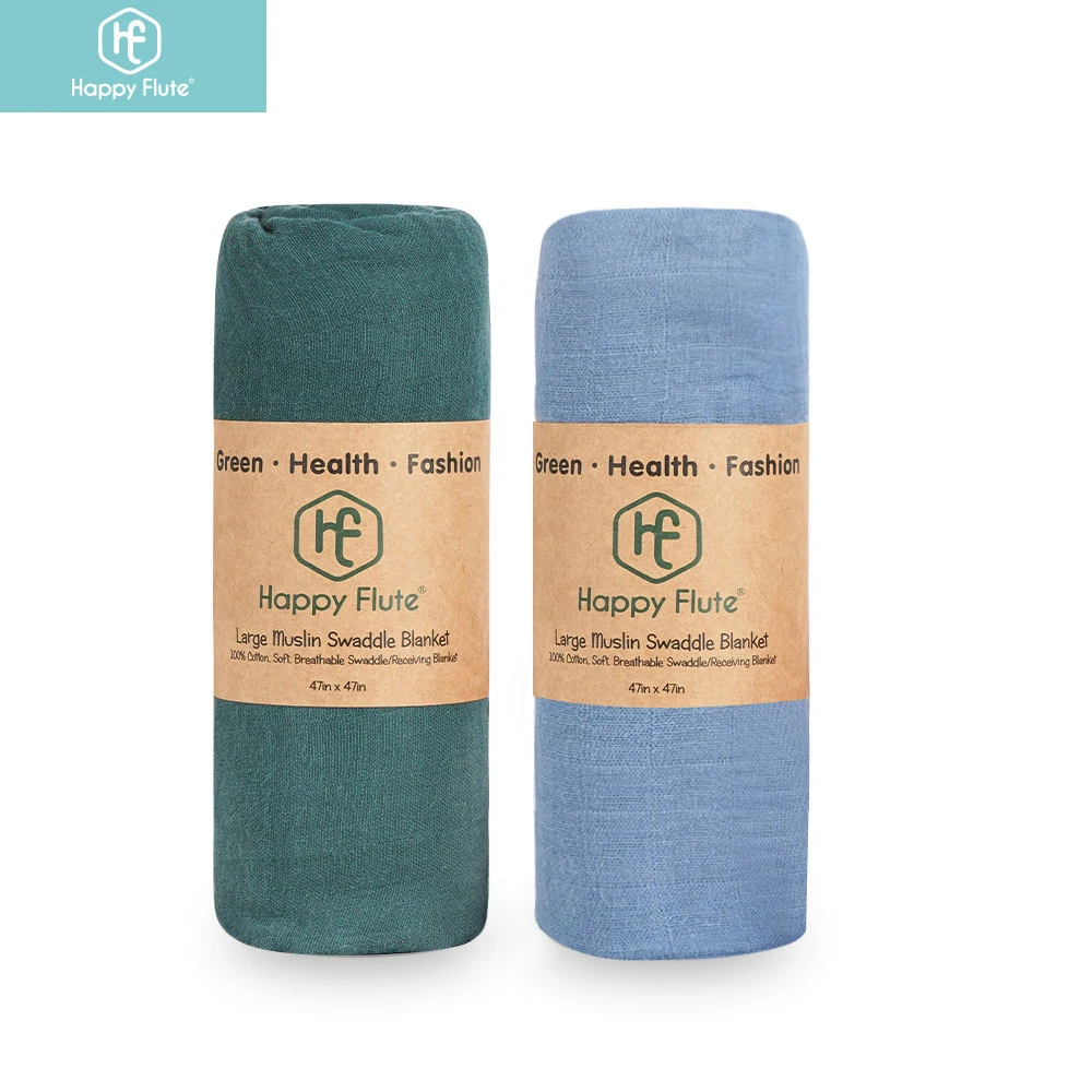 

Happyflute 2pcs/set Baby Swaddle Blankets Newborn Soft Organic Cotton Baby Wrap Solid Color