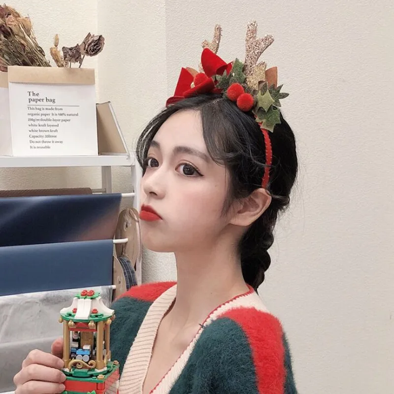 Christmas Decoration Headband Girl Christmas Snowflake Antler Hair Band Party anti-skid Hair Pressing Headband