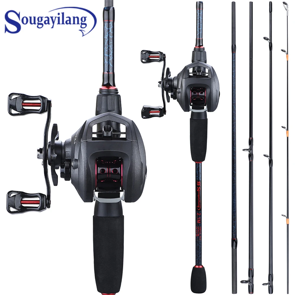 Sougayilang Fishing 1.8-2.4m Rod Combo Portable 5 Section Carbon Fishing Rod and 6.3:1 Gear Ratio12+1bb Casting Reel Set