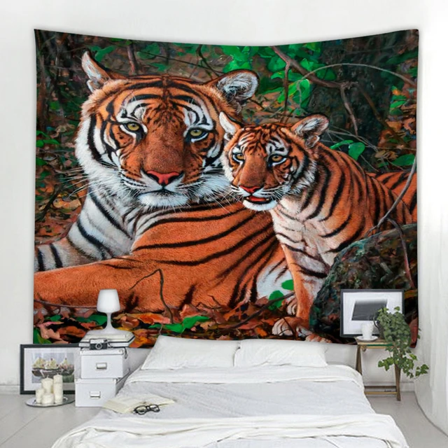 Tapiz decorativo de tigre del bosque, tapiz de Animal, Mandala, Hippie  bohemio, tapiz de pared colgante