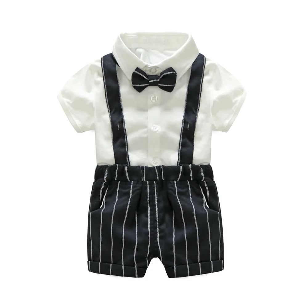 

2pcs/set Kids Clothes Summer Short Striped Cotton Shirt with Pants Toddler Baby Boy Set Clothing Thanksgivng Dress