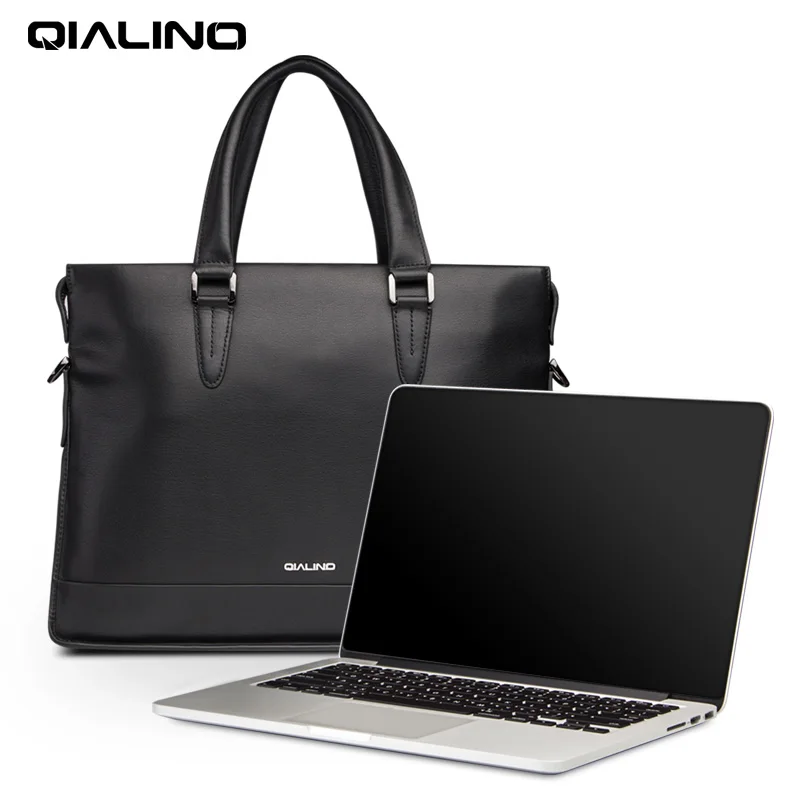 - QIALINO Genuine Leather Laptop Bag for Macbook 13inch Portable Business Shoulder Bag for Notebook 121314 inch Soft Handle