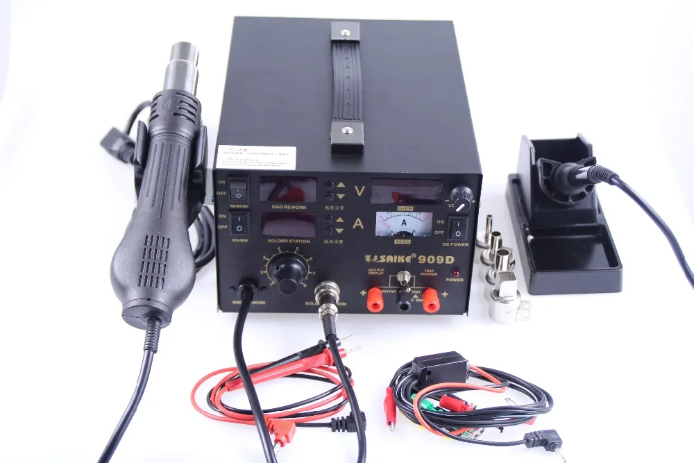 SAIKE 909D 납땜 스테이션 공급 재작업 스테이션, 3 in 1 히트건 납땜 제거 스테이션