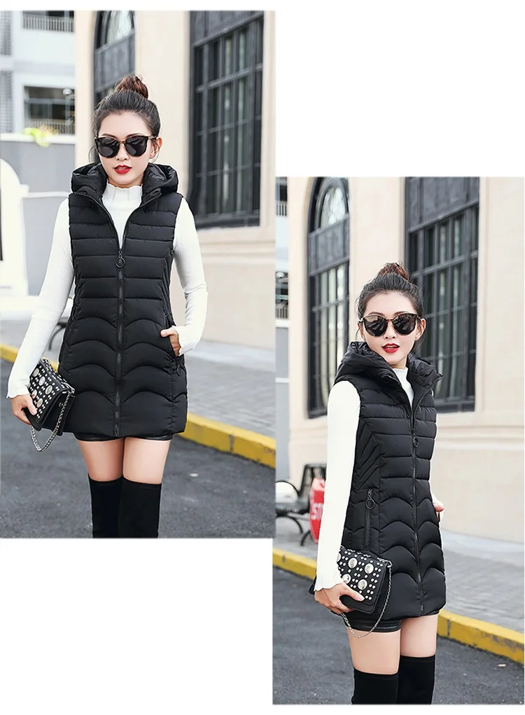 YAGENZ Women Sleeveless Jacket Winter Vest Women Down Cotton Thick Warm Vest Windproof Plus size Warm Hooded Vest Waistcoat 515