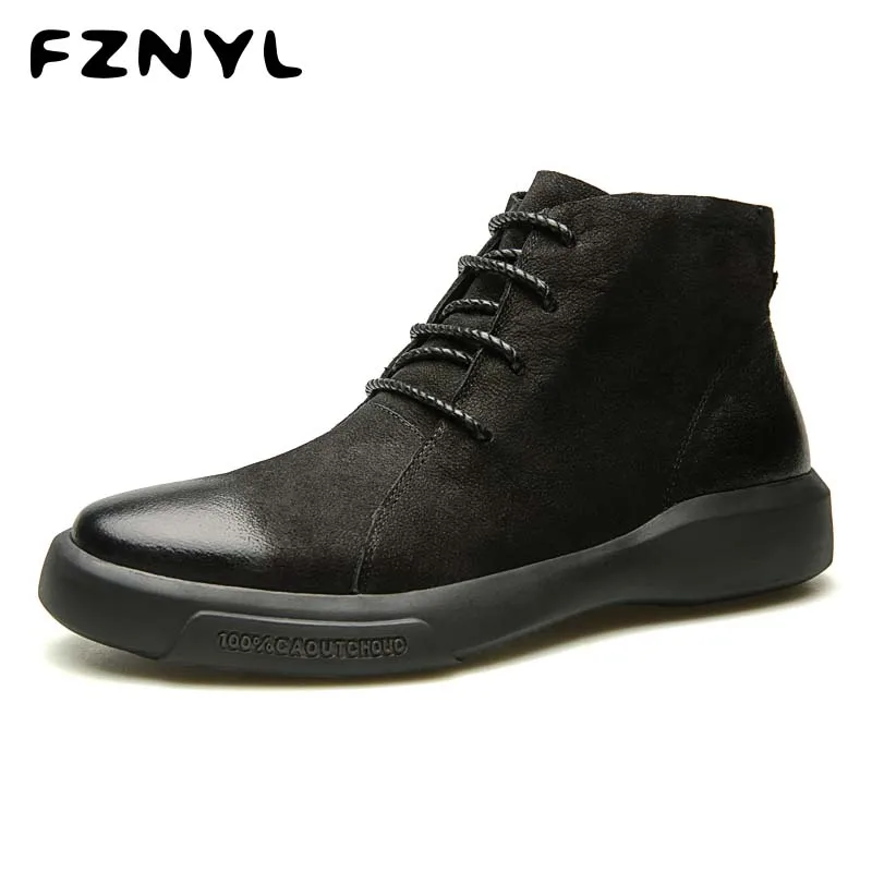 

FZNYL 2019 Spring Leather Ankle Boots Men Fashion Chelsea Motorcycle Boot Rubber Out-sole Outdoor Casual Shoes Big Size 38-44
