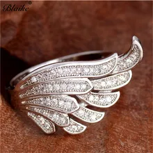 Blaike 925 пробы серебро кольца для Для женщин Инкрустация цирконием, кольцо с крыльями ангела Свадебная вечеринка кольцо Подарочное кольцо